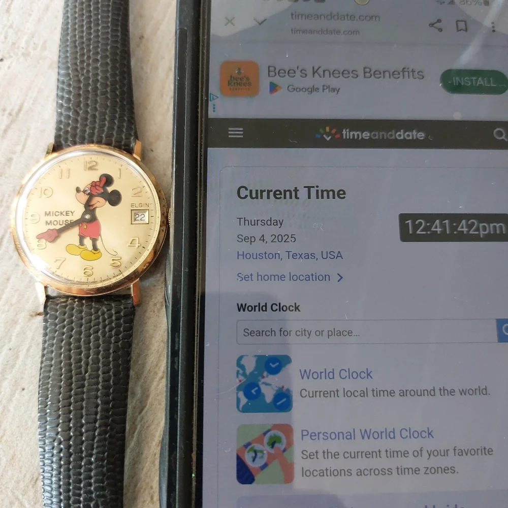 Elgin Mickey Mouse Vintage Analog Watch Rare Unisex, Estate Jewelry